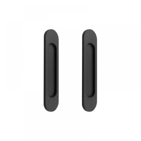 Juego de 2 tiradores autoadhesivos ovalados para puertas correderas en aluminio negro mate sin agujeros