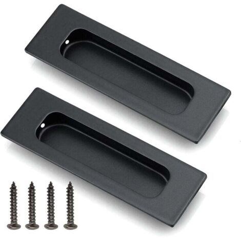 Juego de 2 tiradores de acero inoxidable para puertas corredizas, armarios y cajones - Tirador oculto - Tiradores empotrados - Con tornillos de montaje - Negro