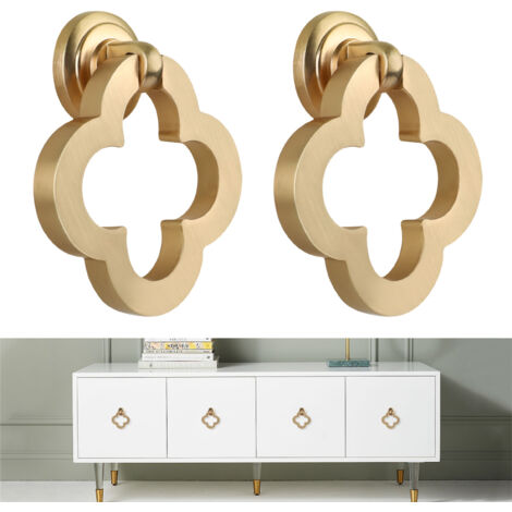 Juego de 2 tiradores de cajón de latón cepillado con anilla, para muebles y puertas, color dorado.
