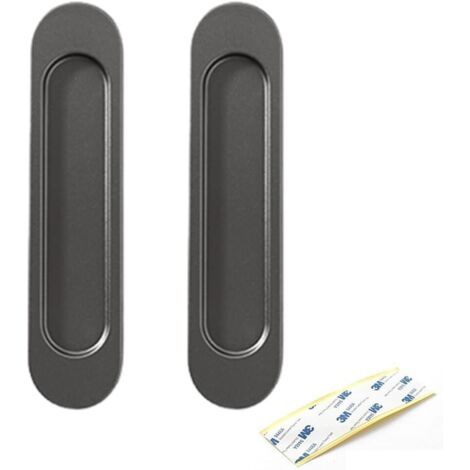 Juego de 2 tiradores ovalados autoadhesivos para puertas correderas de armarios, ventanas y puertas correderas (gris)