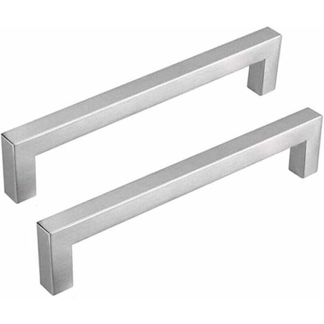 Juego de 2 tiradores para armarios de cocina, distancia entre centros 128 mm, tiradores de acero inoxidable para armarios de cocina, tiradores de cocina plateados, níquel cepillado, tiradores de acero