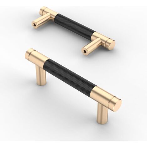 Juego de 2 tiradores para muebles de color negro mate, moleteados y dorados, de 76 mm, para cajones y armarios de cocina
