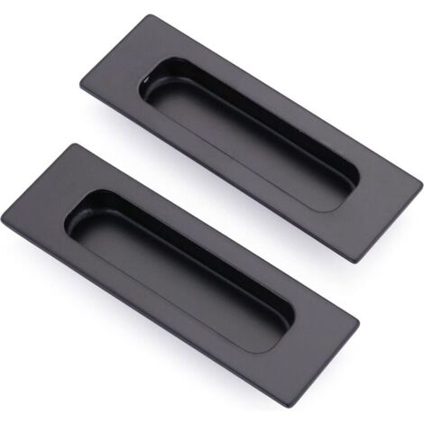 Juego de 2 tiradores rectangulares empotrables para puertas correderas 12 x 4 x 1,2 cm en acero inoxidable negro mate