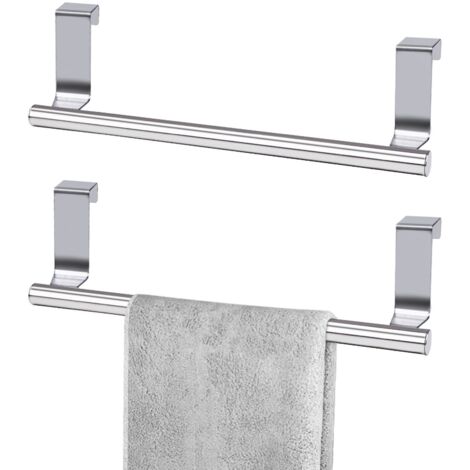 Juego de 2 toalleros colgantes - Acero inoxidable - Con tiras antideslizantes y resistentes a los arañazos - Para puertas de armarios, baño - pequeño