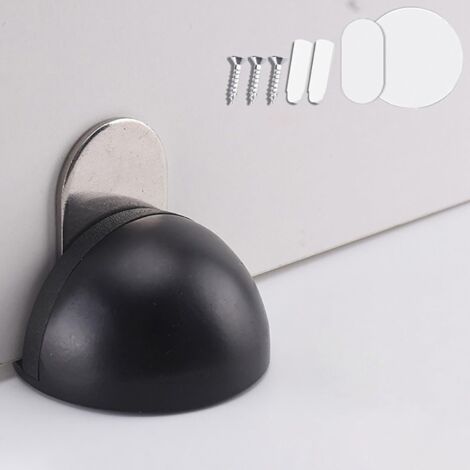 Juego de 2 topes de puerta magnéticos de acero inoxidable, semicircular y ovalado, con tornillos y adhesivo, tope de puerta de goma, protección de pared, negro.