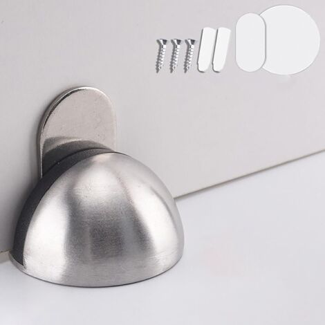 Juego de 2 topes de puerta magnéticos de acero inoxidable, uno semicircular y otro ovalado, con tornillos y adhesivo, tope de puerta de goma, protección de pared.