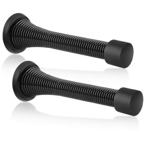 Juego de 2 topes de puerta negros con resorte - Tope de puerta flexible con resorte de 8,25 cm con puntas de goma negras