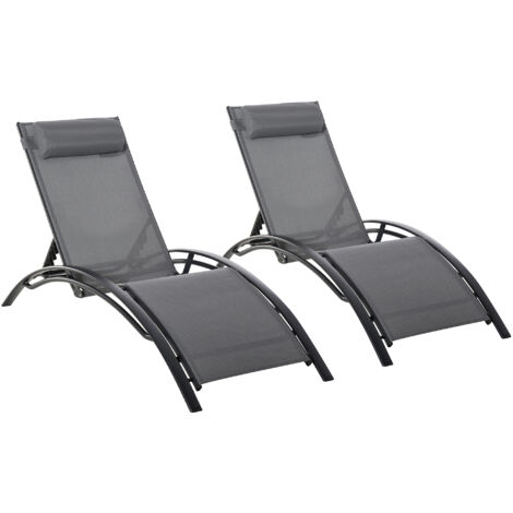 Juego de 2 tumbonas de jardín relax con marco de aluminio respaldo ajustable en 5 posiciones y reposacabezas para terraza balcón 171x64x82 cm