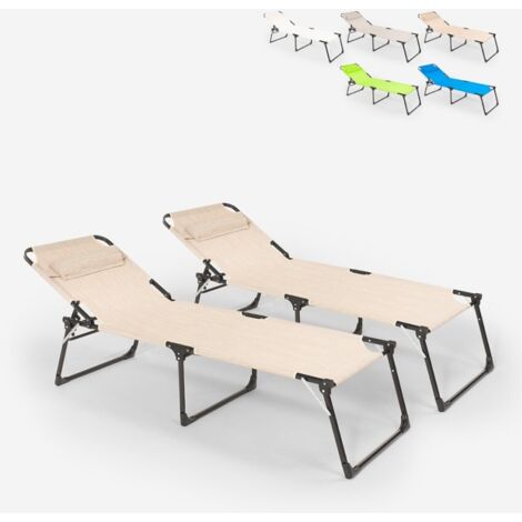 Juego de 2 tumbonas de playa y jardín plegables de aluminio Mauritius - Beige
