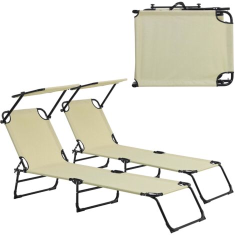 Juego de 2 tumbonas plegables con techo de acero parasol relax 190 cm crema 030004511