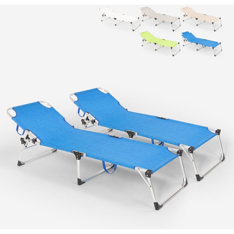 

Set de 2 tumbonas plegables de aluminio para playa, jardín y mar Seychelles | Azul Marino