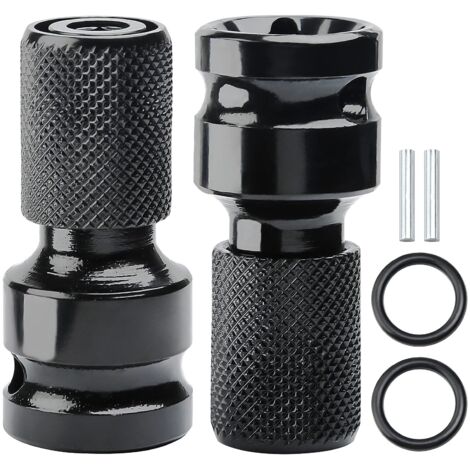 Juego de 2 vasos de impacto, juego de adaptadores de vasos, convertidor de cabeza cuadrada de 1/2" a vástago hexagonal de 1/4" con anillo de husillo para puntas de destornillador de impacto con trinqu