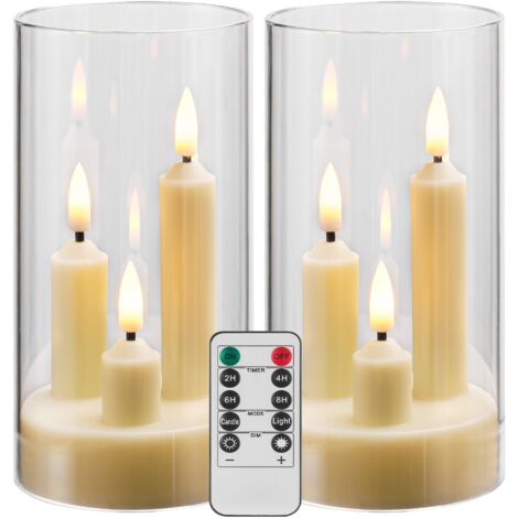 Juego de 2 velas sin llama a pilas con mando a distancia y temporizador, LED de tres mechas, ideales para bodas románticas y decoración del hogar (color marfil).