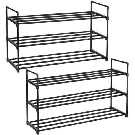 Juego de 2 zapateros de 3 niveles zapatero metálico capacidad para 24-30 pares de zapatos para salón recibidor pasillo color negro 120006219
