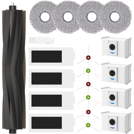 Juego de 20 accesorios para aspiradora robot Ecovacs Deebot T20 Omni / T20e Omni / T20 Max / T20 Pro: 1 cepillo principal, 4 paños de limpieza, 4 filtros HEPA, 4 bolsas para polvo y 6 cepillos.
