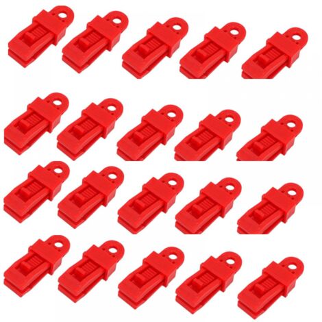 Juego de 20 clips ajustables para lonas de tiendas de campaña, resistentes y versátiles, para toldos, tiendas de campaña, marquesinas y camping, color rojo.