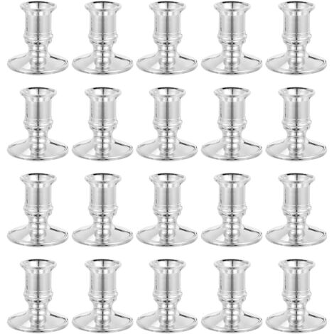 Juego de 20 elegantes portavelas de plástico con base plateada para decoración de mesas.