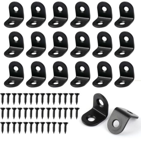 Juego de 20 escuadras en forma de L con 40 tornillos, escuadras de acero inoxidable para madera, color negro.