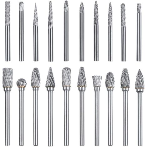 Juego de 20 fresas rotativas de carburo de tungsteno de doble corte, limas rotativas, fresas de vástago de 3 mm para bricolaje.