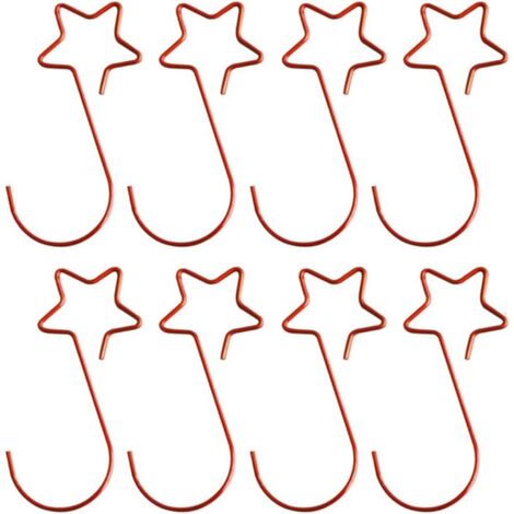 Juego de 20 ganchos para árbol de Navidad, ganchos navideños en forma de estrella y S, ganchos metálicos decorativos para adornos navideños, color rojo