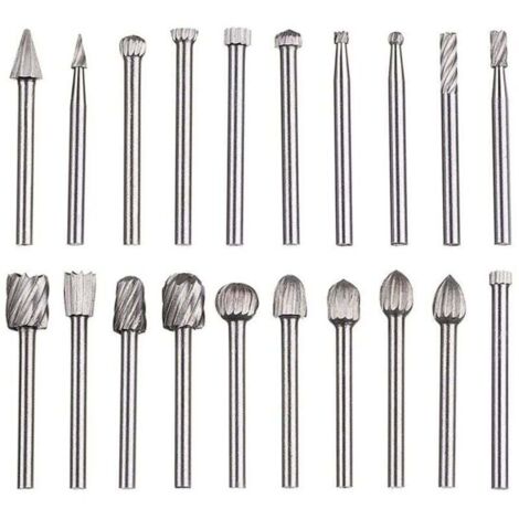 Juego de 20 limas rotativas de carburo, cabezales de lima rotativa HSS, herramienta rotativa con vástago de 3 mm (1/8") para amoladoras, carpintería, pulido de metales, grabado y taladrado.
