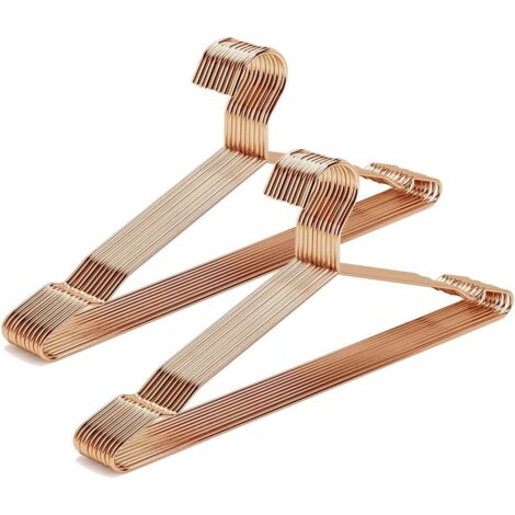 Juego de 20 perchas de hierro color oro rosa, de 43 cm, con ranura antideslizante, para trajes, camisetas, camisas, chaquetas, vestidos y pantalones. Resistentes y duraderas.