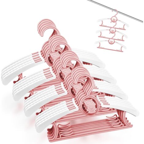 Juego de 20 perchas de plástico extensibles para ropa infantil con ganchos apilables en forma de oso, perchas antideslizantes para ropa de bebé y armario infantil (rosa)