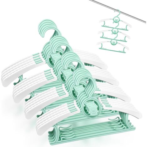 Juego de 20 perchas de plástico extensibles para ropa infantil, con ganchos apilables en forma de oso, perchas antideslizantes para ropa de bebé y armario infantil (verde).