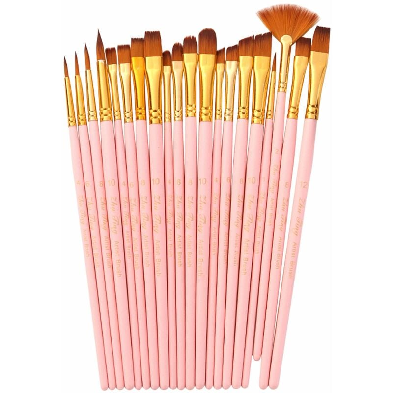 

Juego de 20 pinceles para dibujar, juego de pinceles para artistas, pinceles de varios medios con pelo de nailon para artistas, acrilicos, acuarelas,