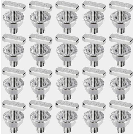 Juego de 20 tornillos de cabeza de martillo, tornillos en T con tuercas dentadas de bloqueo M8x20mm en acero inoxidable A2-70, tuercas de brida M8, tornillos para rieles de montaje de energía solar