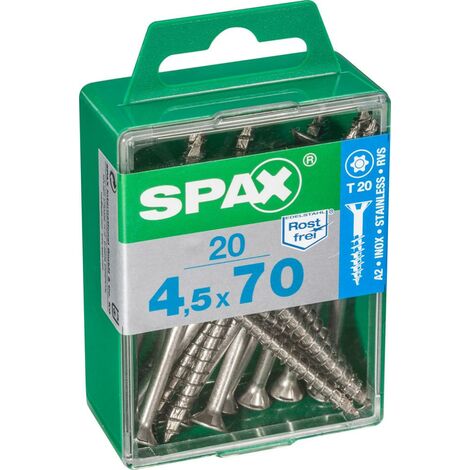 Juego de 20 tornillos SPAX de cabeza avellanada torx de acero inoxidable, Diam.4,5 mm x L.70 mm SPAX