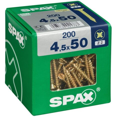 Juego de 200 tornillos de acero con cabeza avellanada pozidriv SPAX, Diam.4,5 mm x L.50 mm SPAX