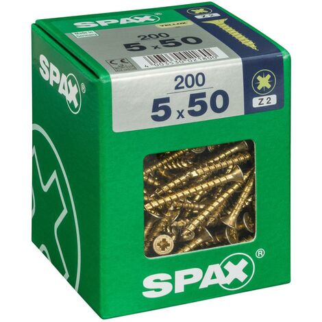 Juego de 200 tornillos de acero con cabeza avellanada pozidriv SPAX, Diam.5 mm x L.50 mm SPAX