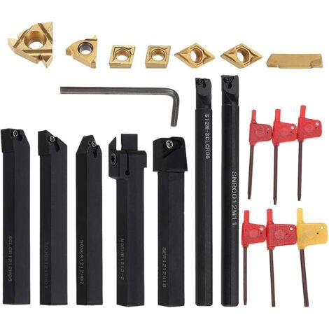 Juego de 21 herramientas de torneado de torno, insertos de torneado de metal duro multifunción, soportes de barra escariadora con llaves, 12 mm