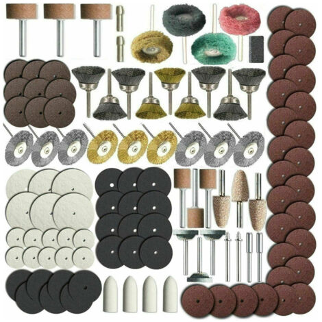 Juego de 216 accesorios para herramientas rotativas para el lijado, pulido y rectificado de metales.