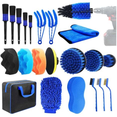 Juego de 22 cepillos para limpieza de coche, cepillo para detalles, cepillo para lavado, kit de limpieza, cepillo para llantas, taladro, limpieza interior y exterior.