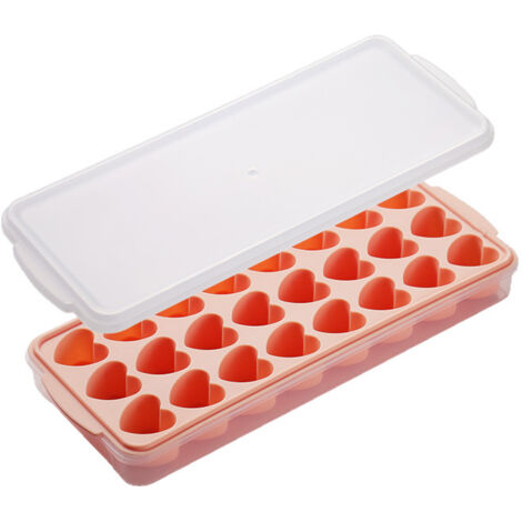 Juego de 24 bandejas de silicona para cubitos de hielo con forma de corazón - Con tapa - Sin BPA y aptas para alimentos - Para cócteles, whisky y chocolate, color rosa