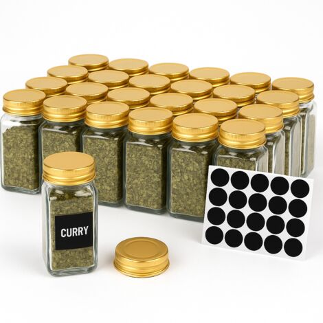 Juego de 24 frascos de vidrio para especias, ORGANIZADOR DORADO