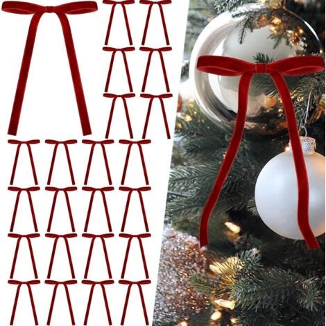 Juego de 24 lazos navideños rústicos de terciopelo para árboles de Navidad, coronas, guirnaldas y decoraciones de interior y exterior (12,7 x 17,8 cm, rojo)