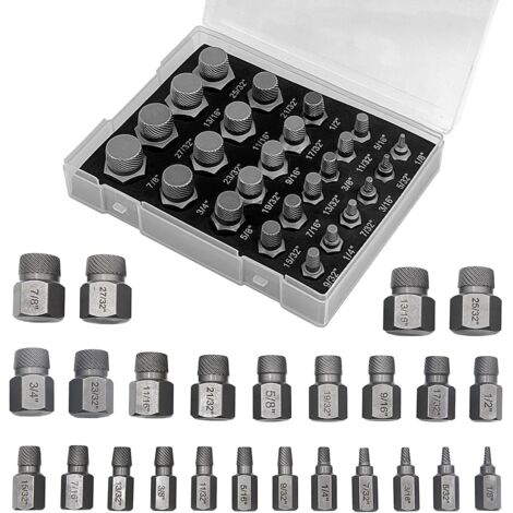 Juego de 25 extractores de tornillos rotos, juego de extractores de tornillos para zurdos, extractor de pernos, extractor de espárragos, para extraer pernos, tornillos y tornillos de cabeza hueca roto