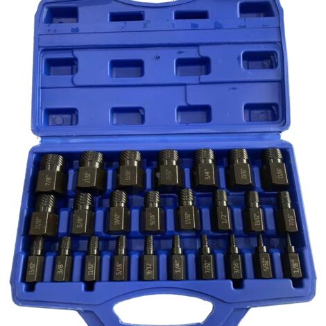 Juego de 25 extractores de tornillos y tuercas antirrobo, extractor de tornillos rotos de alta dureza, extractor de espárragos multifuncional para extraer pernos, pernos oxidados y redondeados.