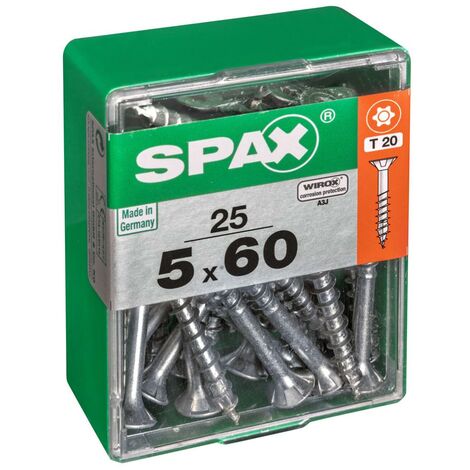 Juego de 25 tornillos de acero cabeza avellanada plana SPAX, Diam.5 mm x L.60 mm SPAX
