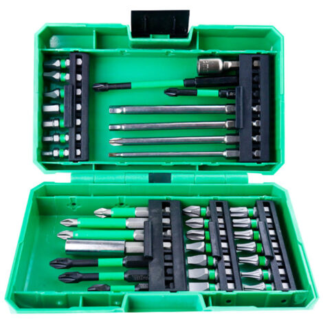 Juego de 27 brocas de impacto para taladro y tornillos, aptas para madera, metal y cemento, con estuche de almacenamiento.