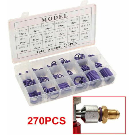 JALLERIA Juego de 270 juntas tóricas de goma para aire acondicionado de coche R134A, con caja de plástico, color morado