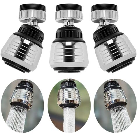 Juego de 3 aireadores de grifo giratorios de 360° con 2 tipos de chorro, de acero inoxidable plateado, ahorran agua y cuentan con un adaptador universal para cocina y baño.