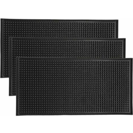 Juego de 3 alfombrillas de goma antideslizantes para servir bebidas, para secar café, whisky y cócteles, para cocina, bar y restaurante, color negro (30 x 15 cm)