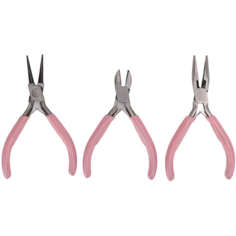 Juego de 3 alicates de joyería de color rosa con aguja redonda diagonal de acero al carbono, resistentes y duraderos, para manualidades y bricolaje