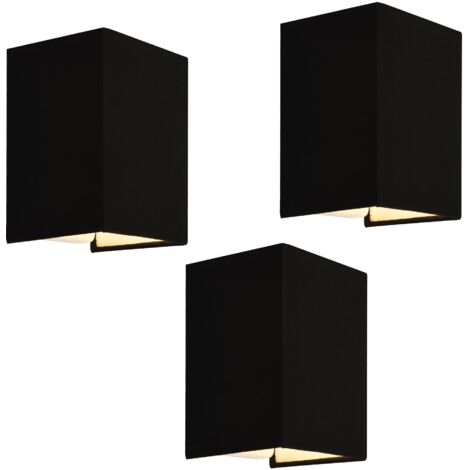 Juego de 3 apliques forma angular E27 60 w 20 x 16 x 13 cm pantalla lino negro 030007351