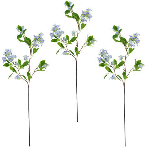 Juego de 3 árboles artificiales decorativos de osmanto con hojas moradas y azules.