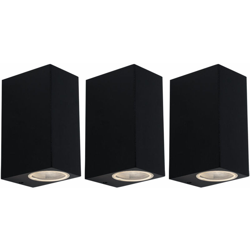 

Luces arriba y abajo exterior GU10 pared exterior luz terraza exterior negro luces exteriores casa aluminio, 2x GU10, An x Al 6,8x9,2 cm, juego de 3